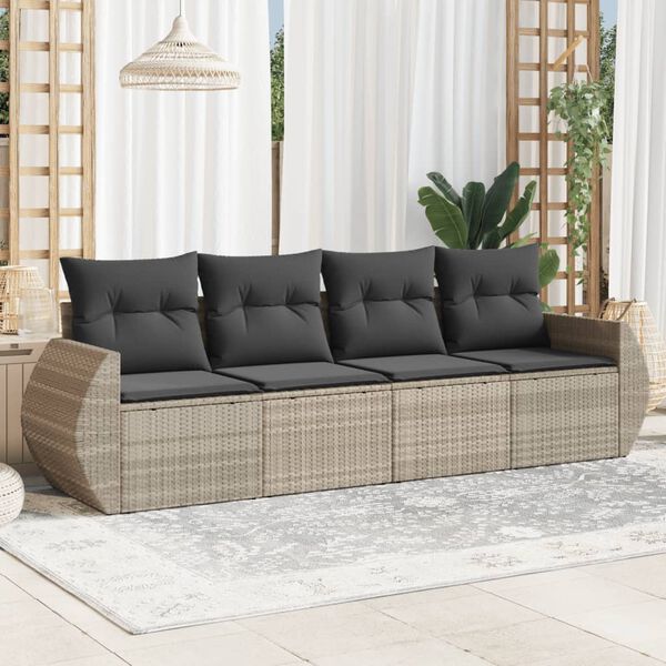 vidaXL Salon de jardin 4 pcs avec coussins gris clair r&eacute;sine tress&eacute;e