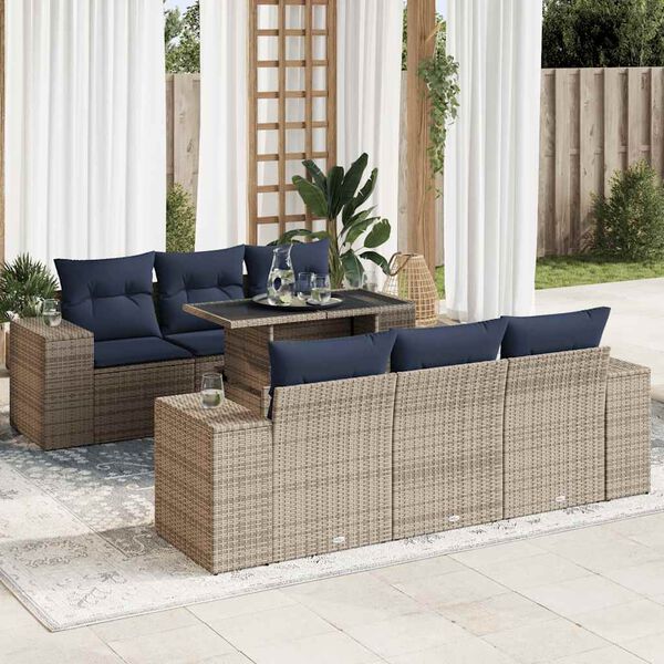 vidaXL Salon de jardin avec coussins 7 pcs gris résine tressée acacia
