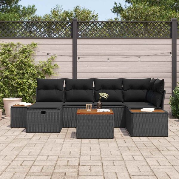vidaXL Ensemble de canap&eacute; de jardin 7 pcs Noir 55 x 62 x 69 cm