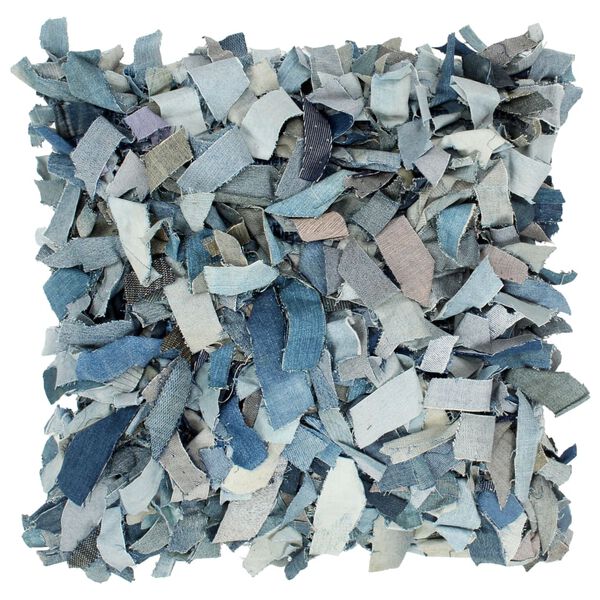 vidaXL Coussin shaggy denim Bleu 60x60 cm Cuir et coton