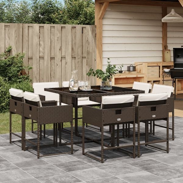 vidaXL Ensemble &agrave; manger de jardin et coussins 9 pcs marron poly rotin