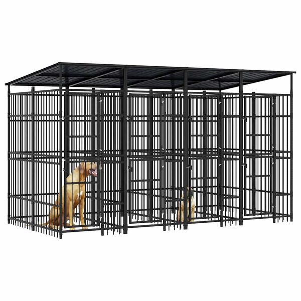 vidaXL Chenil d'ext&eacute;rieur avec toit pour chiens Acier 7,37 m&sup2;