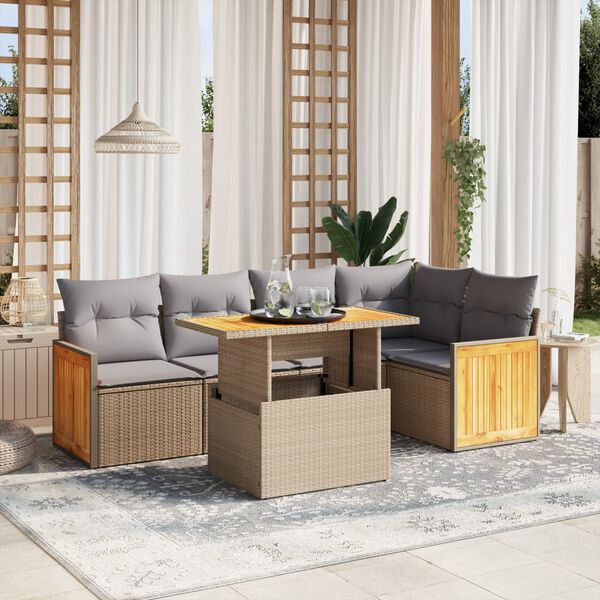 vidaXL Salon de jardin avec coussins 6 pcs beige r&eacute;sine tress&eacute;e