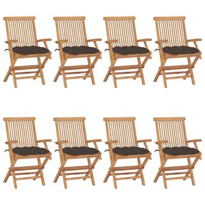 vidaXL Chaises pliantes avec coussins taupe, 8 pi&egrave;ces, en bois de teck massif