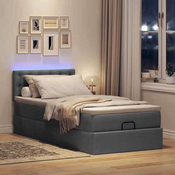vidaXL Lit ottoman avec matelas et LED Gris fonc&eacute; 80x200cm tissu