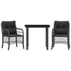 vidaXL Ensemble de bistro 3 pcs avec coussins noir r&eacute;sine tress&eacute;e