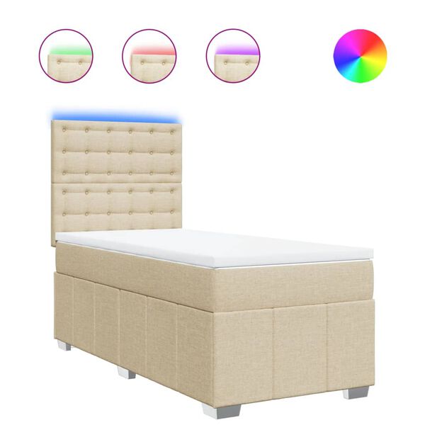 vidaXL Sommier &agrave; lattes de lit avec matelas Cr&egrave;me 90x200 cm Tissu