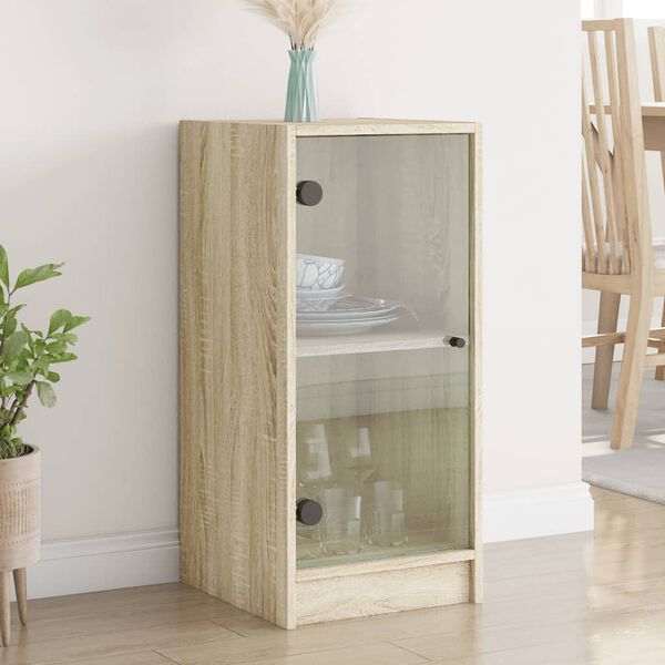 vidaXL Armoire lat&eacute;rale avec portes en verre ch&ecirc;ne sonoma 35x37x75,5cm