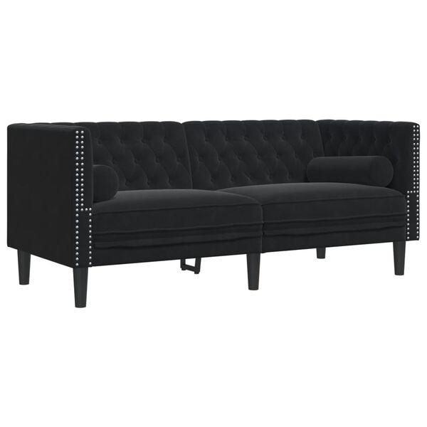 vidaXL Canap&eacute; Chesterfield avec traversins 2 places noir velours