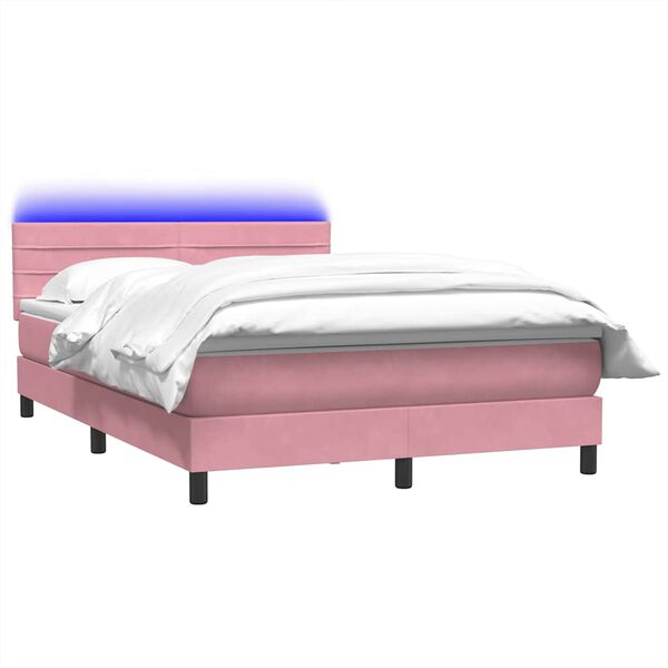vidaXL Sommier &agrave; lattes de lit avec matelas et LED rose 160x210 cm velours