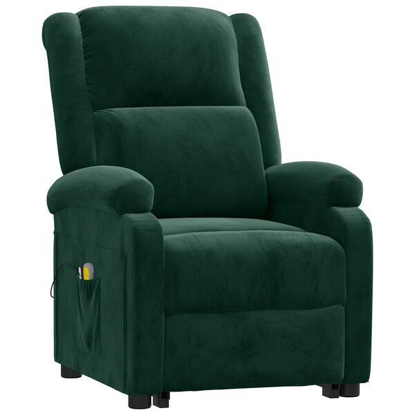 vidaXL Fauteuil de massage Vert fonc&eacute; Velours