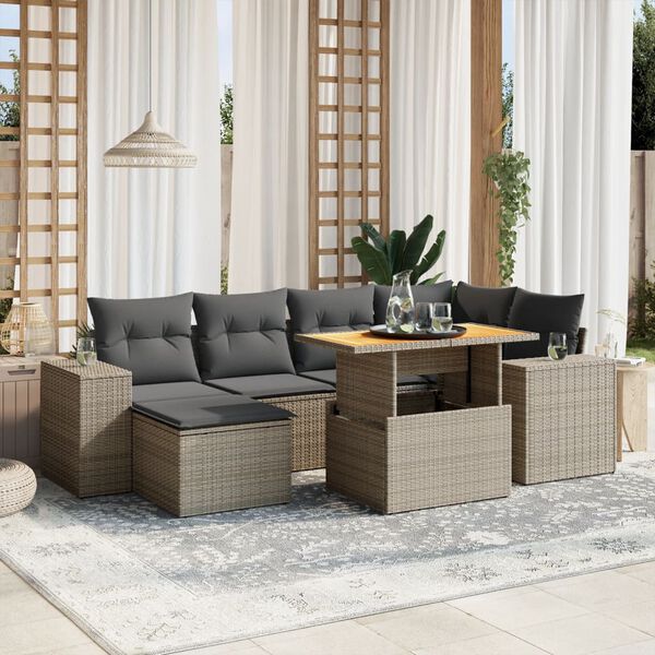 vidaXL Salon de jardin avec coussins 7 pcs gris résine tressée