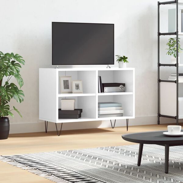 vidaXL Meuble TV blanc brillant 69,5 x 30 x 50 cm bois d'ing&eacute;nierie