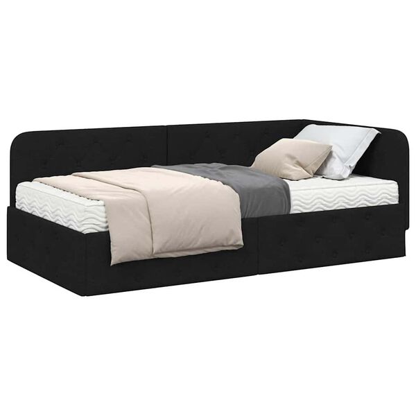 vidaXL Cadre de lit d'angle avec matelas Noir 100 x 200 cm tissu