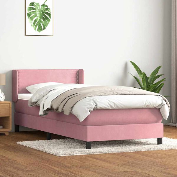 vidaXL Sommier &agrave; lattes de lit avec matelas rose 90x210 cm velours