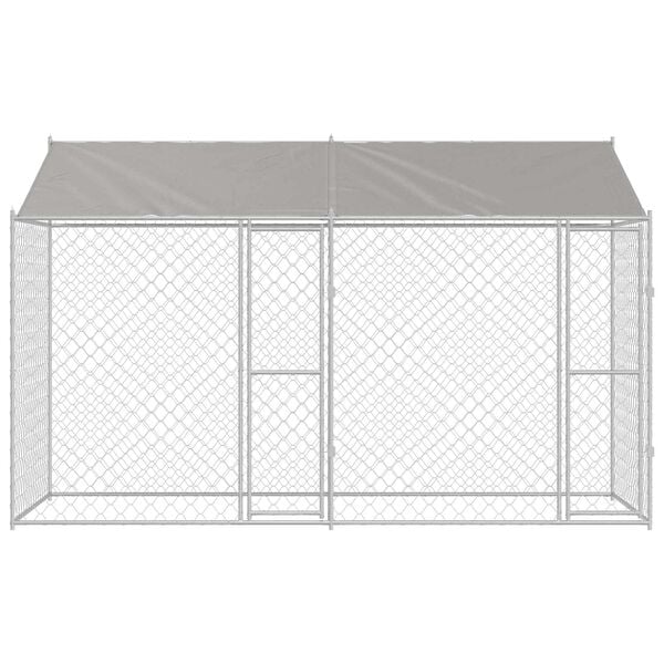 vidaXL Cage pour chien avec toit Argent&eacute; 400 x 200 x 256 cm
