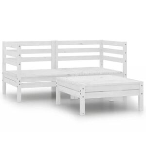vidaXL Salon de jardin 3 pcs Bois de pin massif Blanc