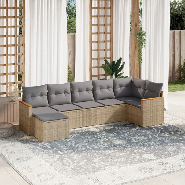vidaXL Salon de jardin avec coussins 7pcs m&eacute;lange beige r&eacute;sine tress&eacute;e