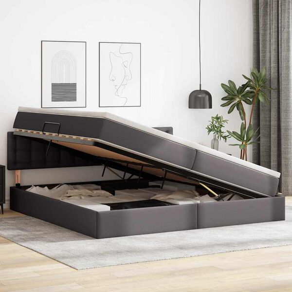 vidaXL Lit avec rangement et matelas Gris 200 x 200 cm Simili cuir