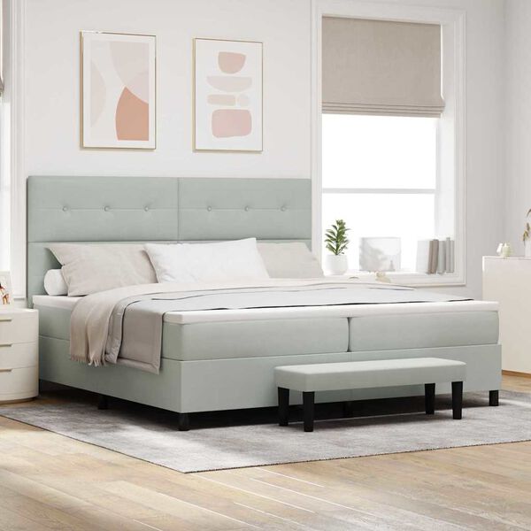 vidaXL Lit &agrave; ressorts avec matelas Gris clair 200 x 200 cm Velours