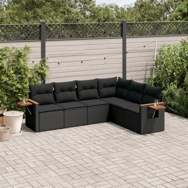 vidaXL Salon de jardin 6 pcs avec coussins noir r&eacute;sine tress&eacute;e