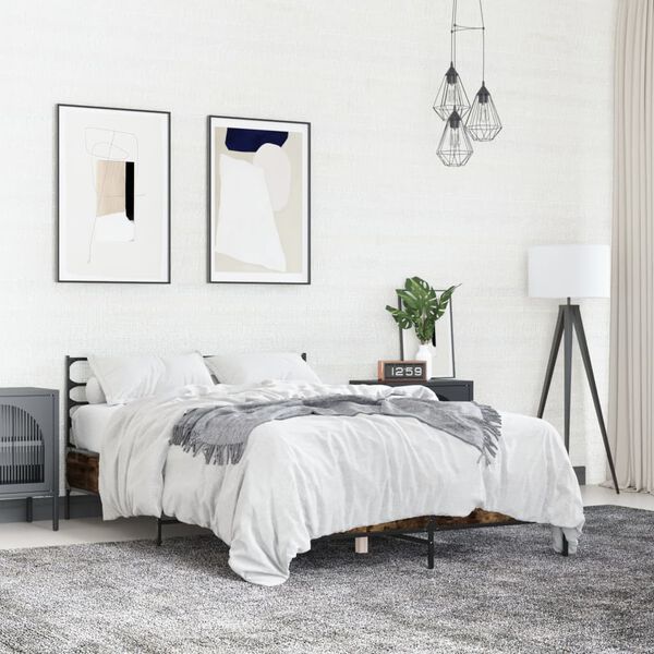 vidaXL Cadre de lit sans matelas ch&ecirc;ne fum&eacute; 140x190 cm