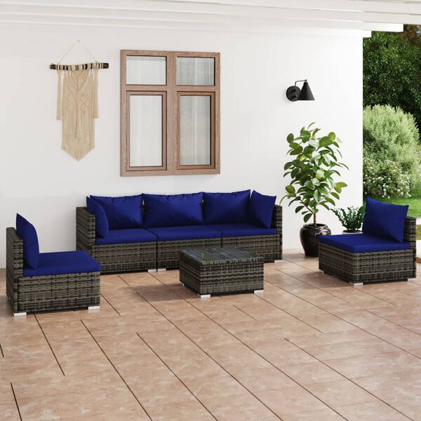 vidaXL Salon de jardin 6 pcs avec coussins r&eacute;sine tress&eacute;e gris