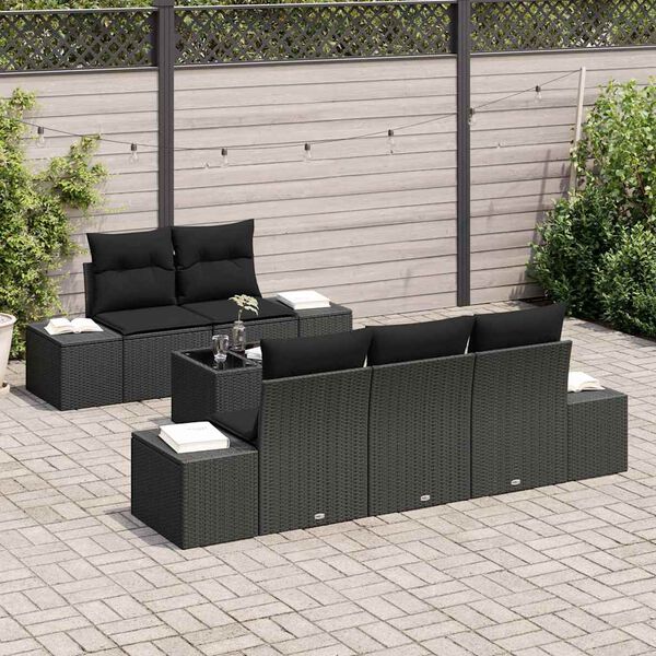 vidaXL Ensemble de canap&eacute; de jardin avec coussin 6 pcs Noir polyrotin