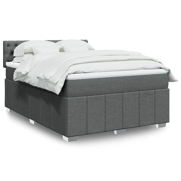 vidaXL Sommier &agrave; lattes de lit avec matelas Gris fonc&eacute; 140x190cm Tissu