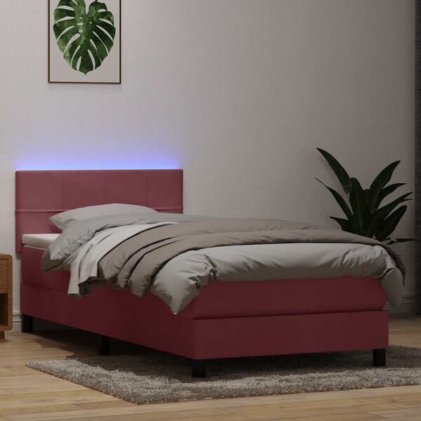 vidaXL Sommier &agrave; lattes de lit avec matelas et LED rose 80x210 cm velours