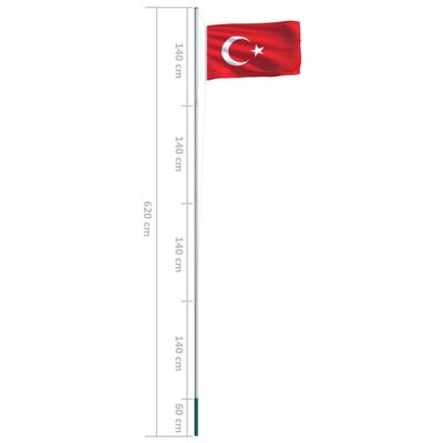 vidaXL Drapeau Turquie et mât en aluminium 6,2 m