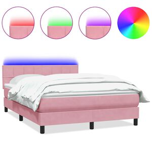 vidaXL Sommier &agrave; lattes de lit avec matelas et LED rose 160x210 cm velours