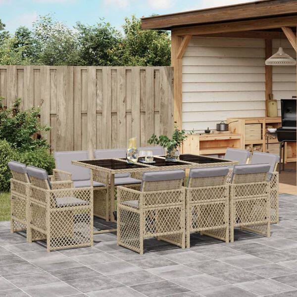 vidaXL Ensemble &agrave; manger de jardin et coussins 11 pcs m&eacute;lange beige