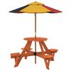 vidaXL Table de pique-nique pour 4 enfants avec parasol rond sapin
