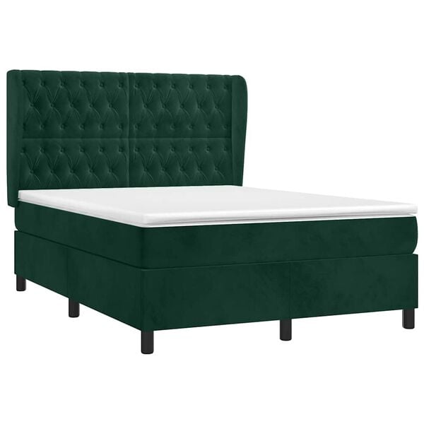 vidaXL Sommier &agrave; lattes de lit et matelas Vert fonc&eacute; 140x190cm Velours