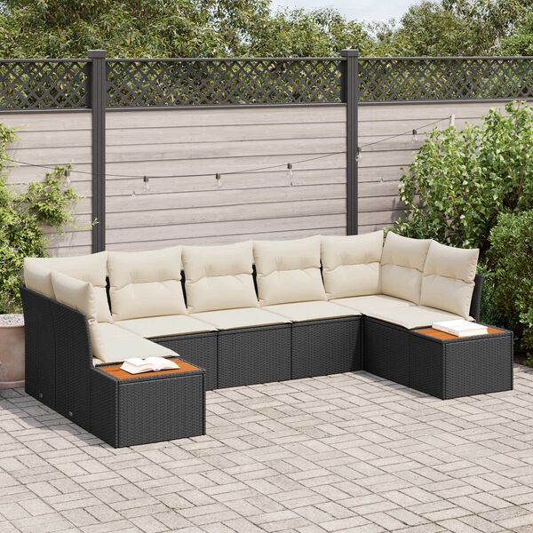 vidaXL Ensemble de canap&eacute; de jardin 7 pcs Noir et Cr&egrave;me Polyrotin