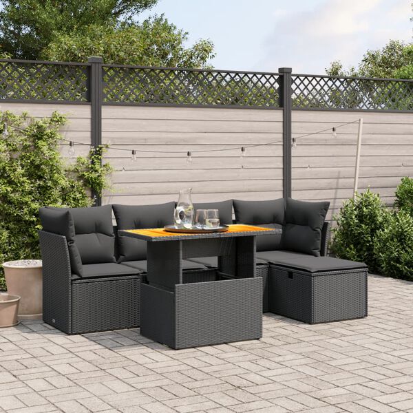 vidaXL Salon de jardin 6 pcs avec coussins noir r&eacute;sine tress&eacute;e