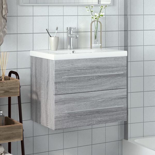 vidaXL Armoire lavabo de salle de bain avec bassin int&eacute;gr&eacute; sonoma gris