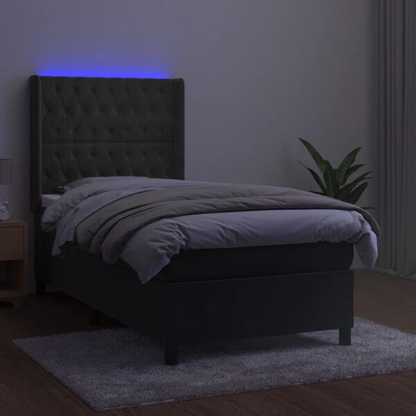 vidaXL Sommier &agrave; lattes de lit matelas LED Gris fonc&eacute; 80x200cm Velours