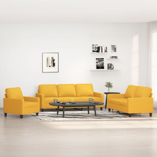 vidaXL Ensemble de canap&eacute;s 3 pcs avec coussins Jaune clair Tissu