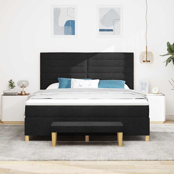 vidaXL Lit &agrave; ressorts avec matelas Noir 180 x 200 cm tissu