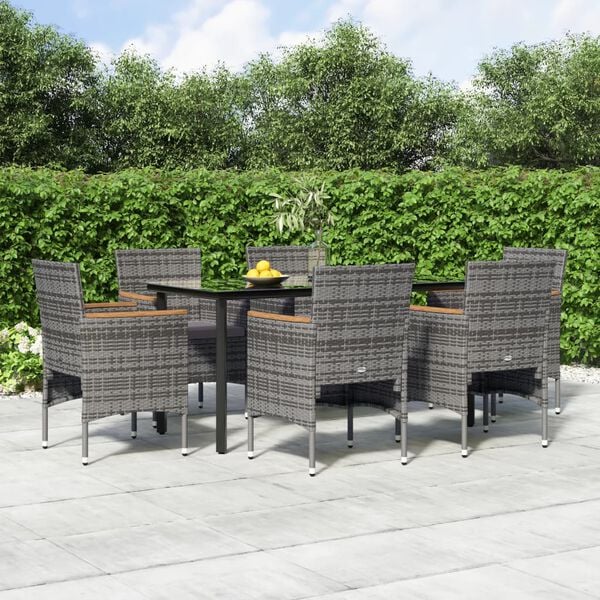 vidaXL Ensemble &agrave; manger de jardin coussins 7pcs Gris et noir