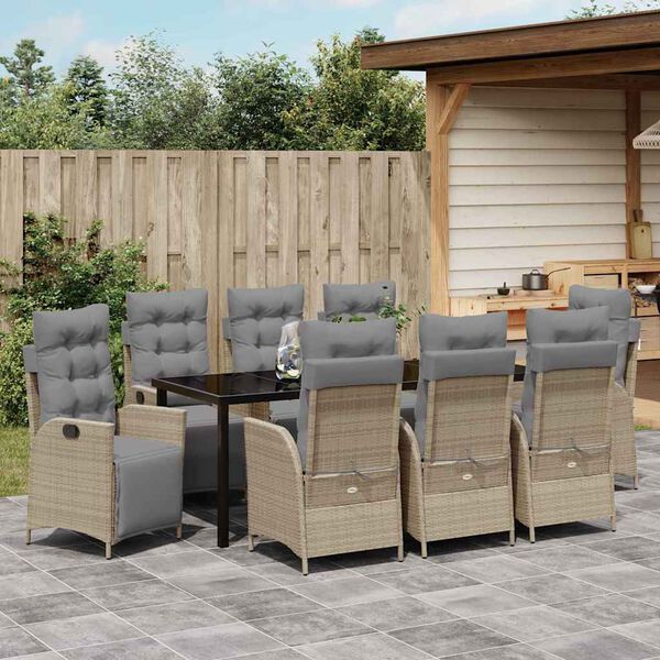 vidaXL Ensemble de salle &agrave; manger pour jardin 9 pcs Beige polyrotin