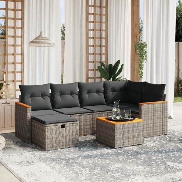 vidaXL Salon de jardin 6 pcs avec coussins gris r&eacute;sine tress&eacute;e