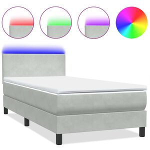 vidaXL Sommier &agrave; lattes de lit et matelas et LED gris clair 80x210 cm velours