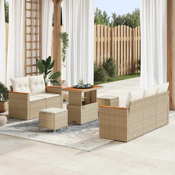 vidaXL Ensemble de canap&eacute; de jardin 10 pcs Beige et cr&egrave;me polyrotin