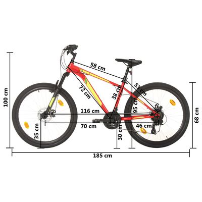 vidaXL Vélo de montagne 21 vitesses Roues de 27,5 pouces 38 cm Rouge