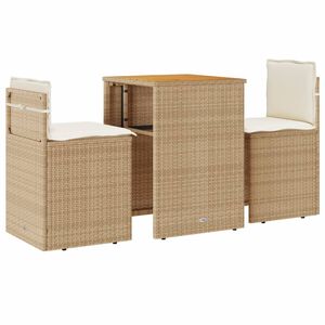 vidaXL Ensemble de bistro 3 pcs avec coussins beige r&eacute;sine tress&eacute;e