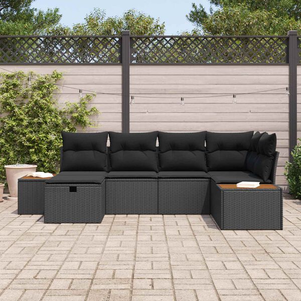 vidaXL Ensemble de canap&eacute; de jardin avec coussin Noir polyrotin