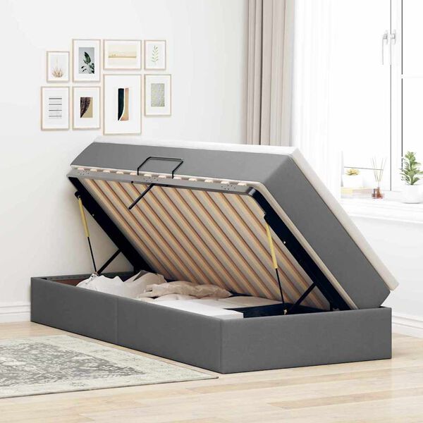 vidaXL Lit avec rangement et matelas Gris fonc&eacute; 90 x 190 cm Polyester